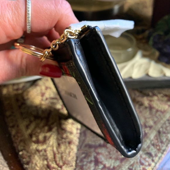 RARE🔥Authentic COACH Coated/smooth leather roses L.Ed zip card holder/ID/keych - Picture 7 of 8